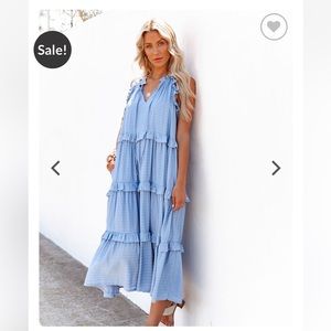 New, Never Worn! Ballard Cotton Blend Pocketed Tiered Midi Dress -Chambray Blue